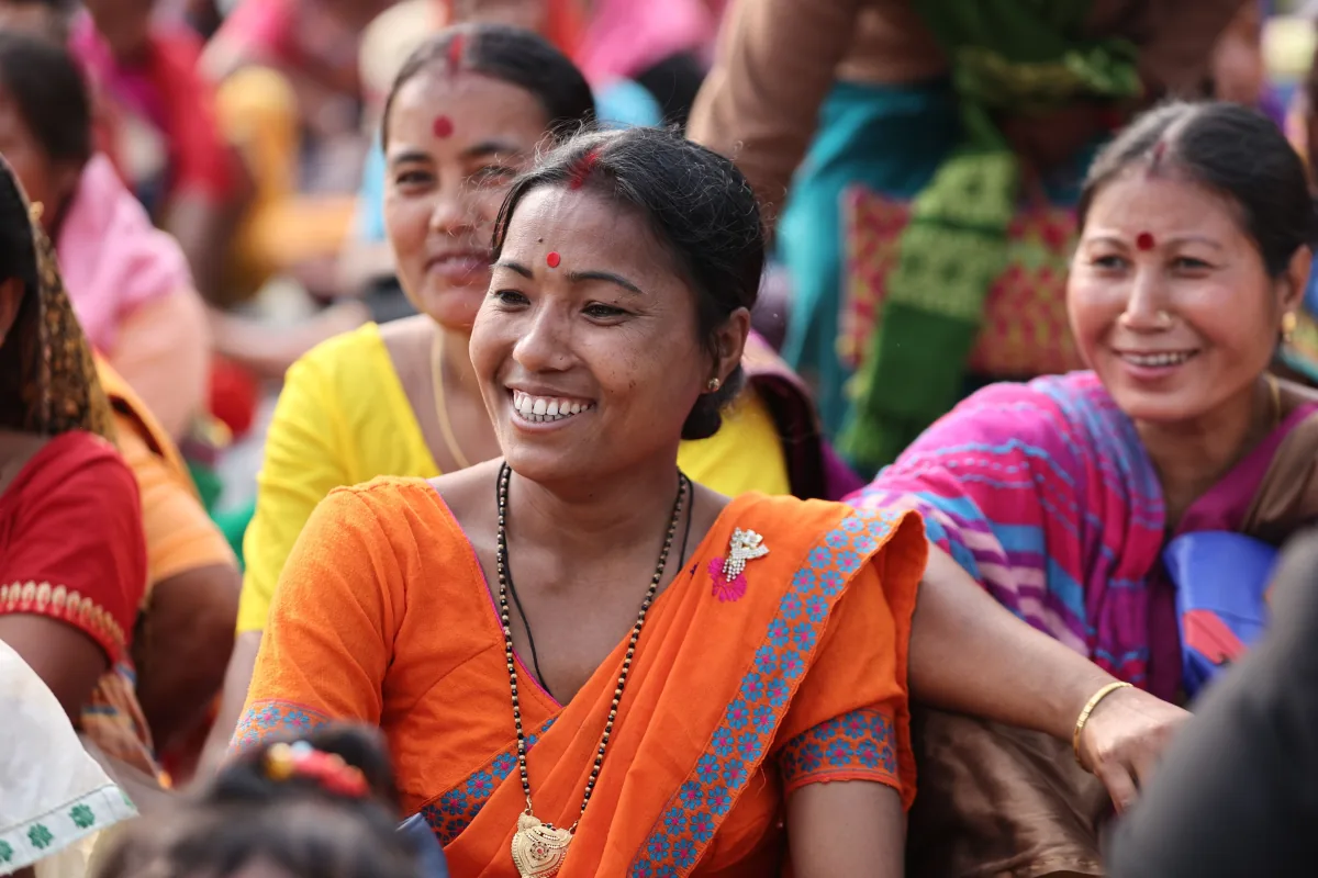 Women gathered together and smiling